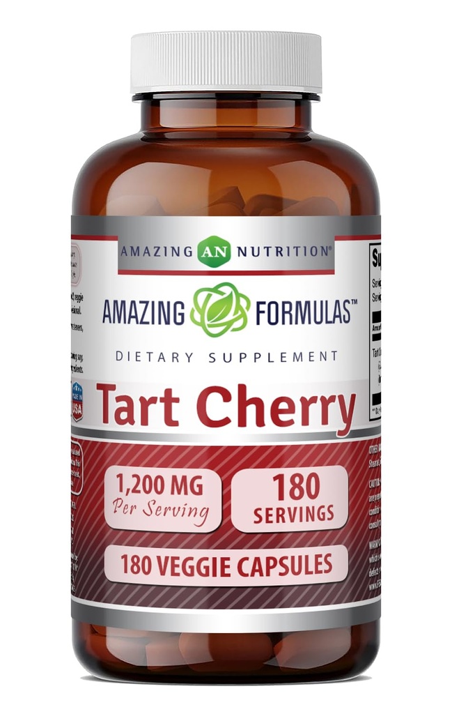 Amazing Formulas Tart Cherry 1200 MgPer | 180 Veggie Capsules Supplement | Non-GMO | Gluten Free | Made in USA