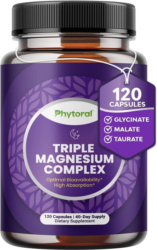 Yüksek derecede Potent Magnezyum Kompleksi - Vlycinate ve Malate ile Üçlü Kristal - 400 mg Supplement Supports Relaxation & General Wellness Non-GMO Vegan 120 Capsules