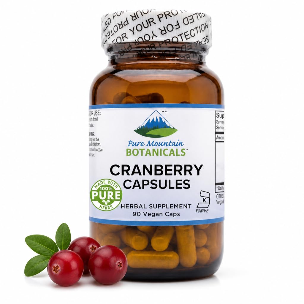 Pure Mountain Botanicals Cranberry Pills for Women - 400mg Extract Capsules - 90 Capsules - Vegan Cranberry Supplement - Kosher, Non-GMO, Gluten-Free