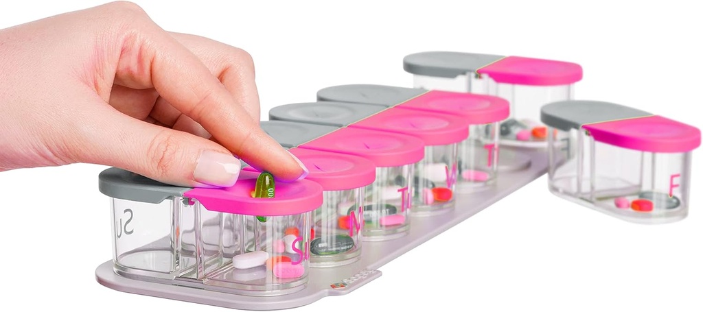 Sagely SMART XL Haftalık Pill Organizer - ekstra büyük 7 gün AM/PM Pill Box 2 Times a Day with Free Torch App (Large Enough to Fit Fish Oil, Cod Liver Oil, D Supplements & Vitamins)(Pink/Gray)