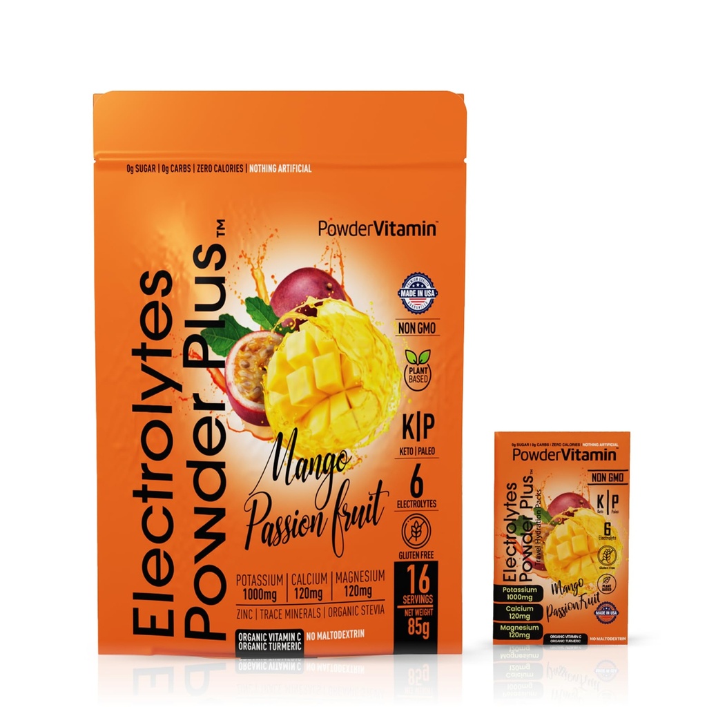 TozVitamin Electrolytes Toz Plus, Keto, Mango Tutkulu, Sugar Free, Pink Himalaya Tuz, 1000 mg Pyum, 120 mg Kalsiyum, 120 mg Magnezyum, Non-GMO, Zero Calories, (16 Hydration Packets)