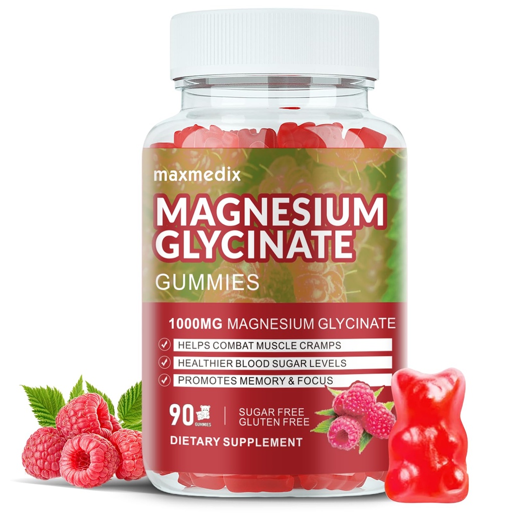 Magnezyum Glycinate Gummies 1000 mg, Sugar Free Magnezyum Pids Supplements Chewable for Yetişkinler için L-Threonate for Sleep, Body Support and Relaxation,90 Raspberry Gummies