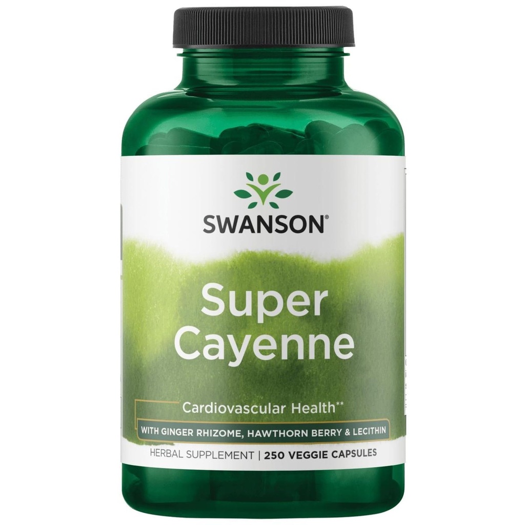Swanson Super Cayenne - Herbal Supplement Kalp Sağlığı, Circulation & Blood Flow - Natural Formula w/Ginger Rhizome, Hawthorne Berry & Lecithin - (250 Veggie Capsules)