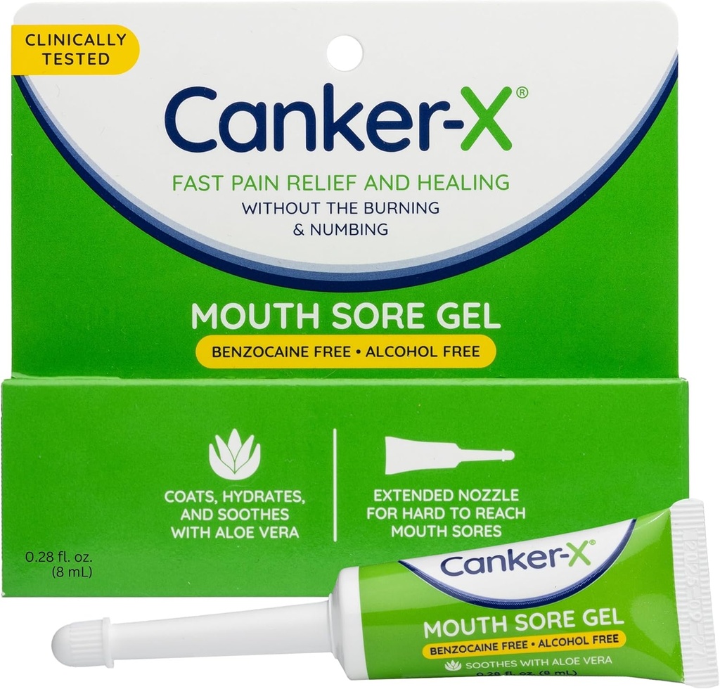 Canker-X Mouth Sore Gel, Canker Sores, Cheek Bites ve Oralras Abions, Oral Pain Relief Gel, Benzokak Özgür ve Alkol Özgür, Yetişkinler ve Çocuklar 6++ Yıl, 0.28 fl oz