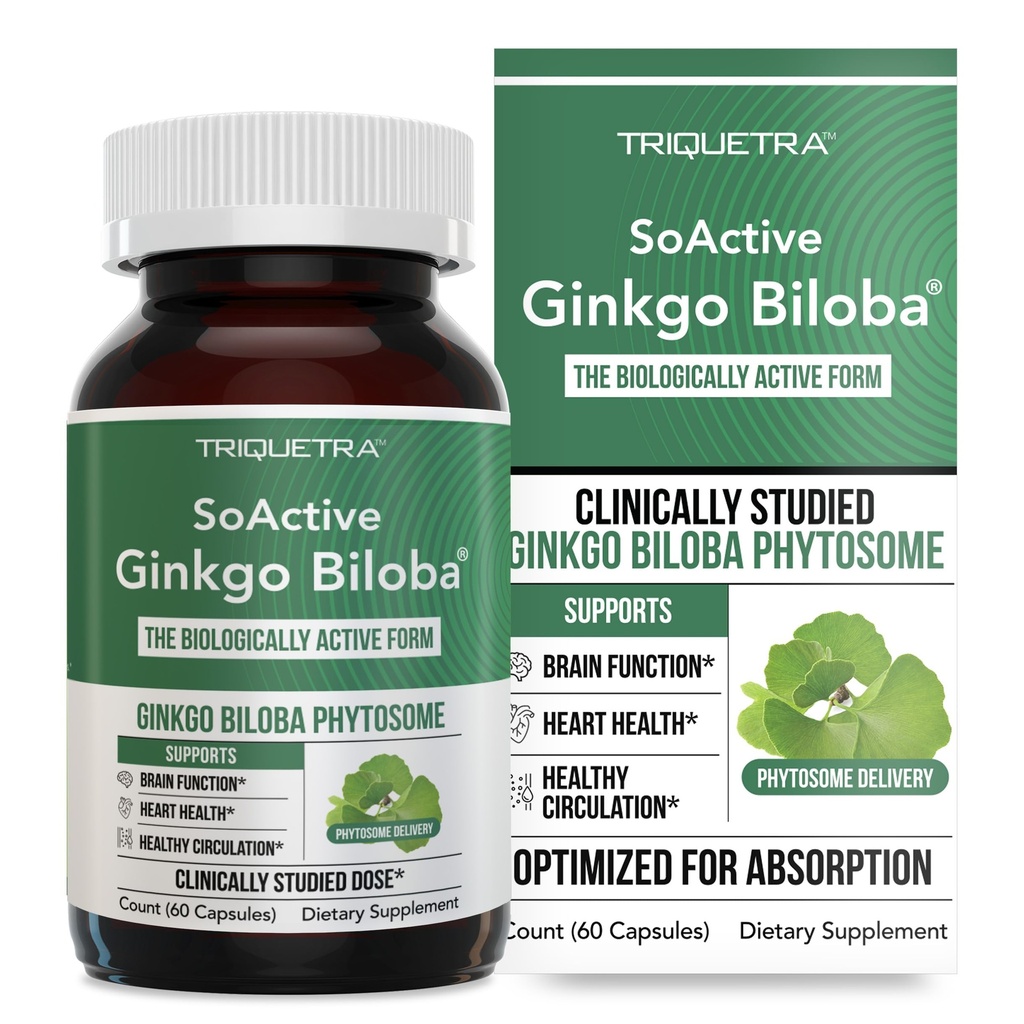 SoActive Ginkgo Biloba with Ginkgo Select® Phytosome | Klinik olarak Eva, Heart & Memory Support – 180 mg – Circulation & Cognitive Health (60 Capsules)