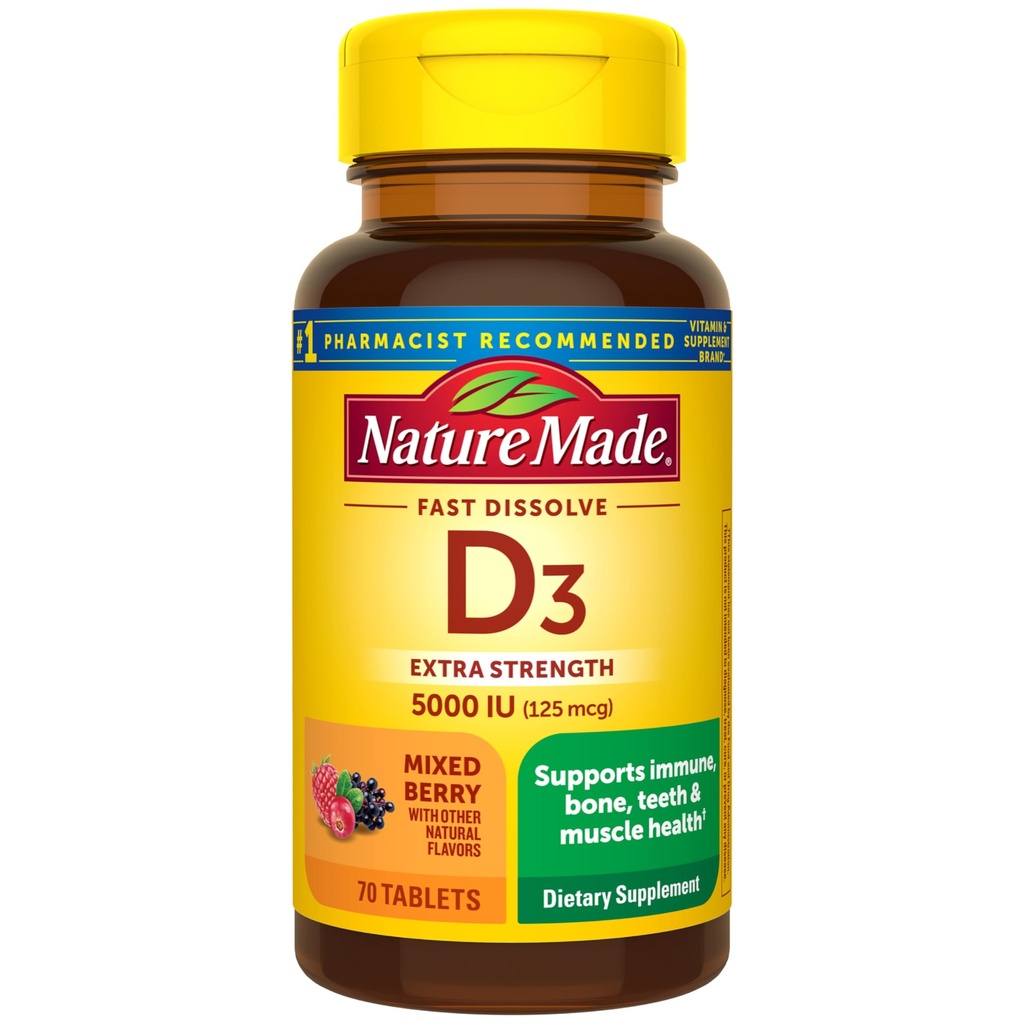 Doğa D3 5000 IU (125 mcg) Ekstra Güç, Immune Desteği için D Supplement, 70 Sugar Free Fast Dissolve Tabletleri, 70 Day Supply Supply