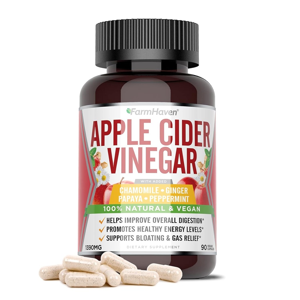 FarmHaven Apple Cider Vinegar Capsules with Mother, ACV Capsules with Mother 1390MG, Apple Cider Vinegar Pills with Ginger, Apple Vinegar Pills for Digestion Healthy, Vinegar Tablets with Mother