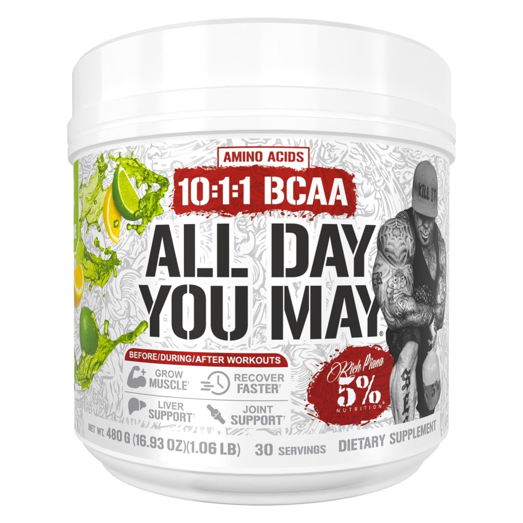 % 5 Beslenme Zengin Piana AllDayYouMay BCAA Toz | Premium Intra & Post Workout Platinum Acids, Hydration, Endurance, Kas Recovery, Ortak & Liver Support | 15.3 oz, 30 Hizmet (Lemon Lime)