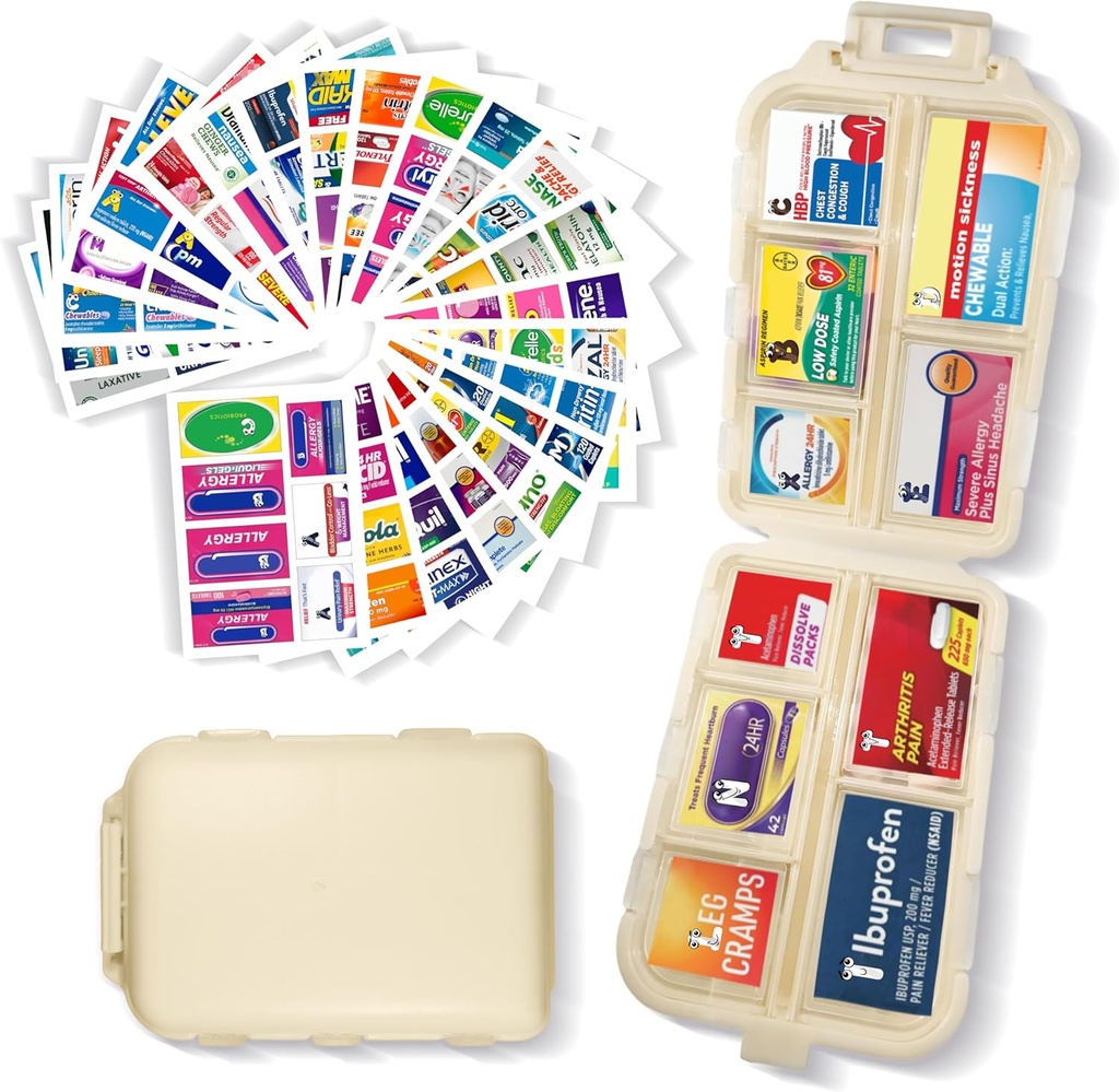 Pill Organizer with Medicine 161 Etiketler Seyahat Günlük Pill Konteyner Mini İlaç Organize Depolama Pill Organizer Seyahat Essentials Pill Case 7 Day (Beige, 1 Pack)
