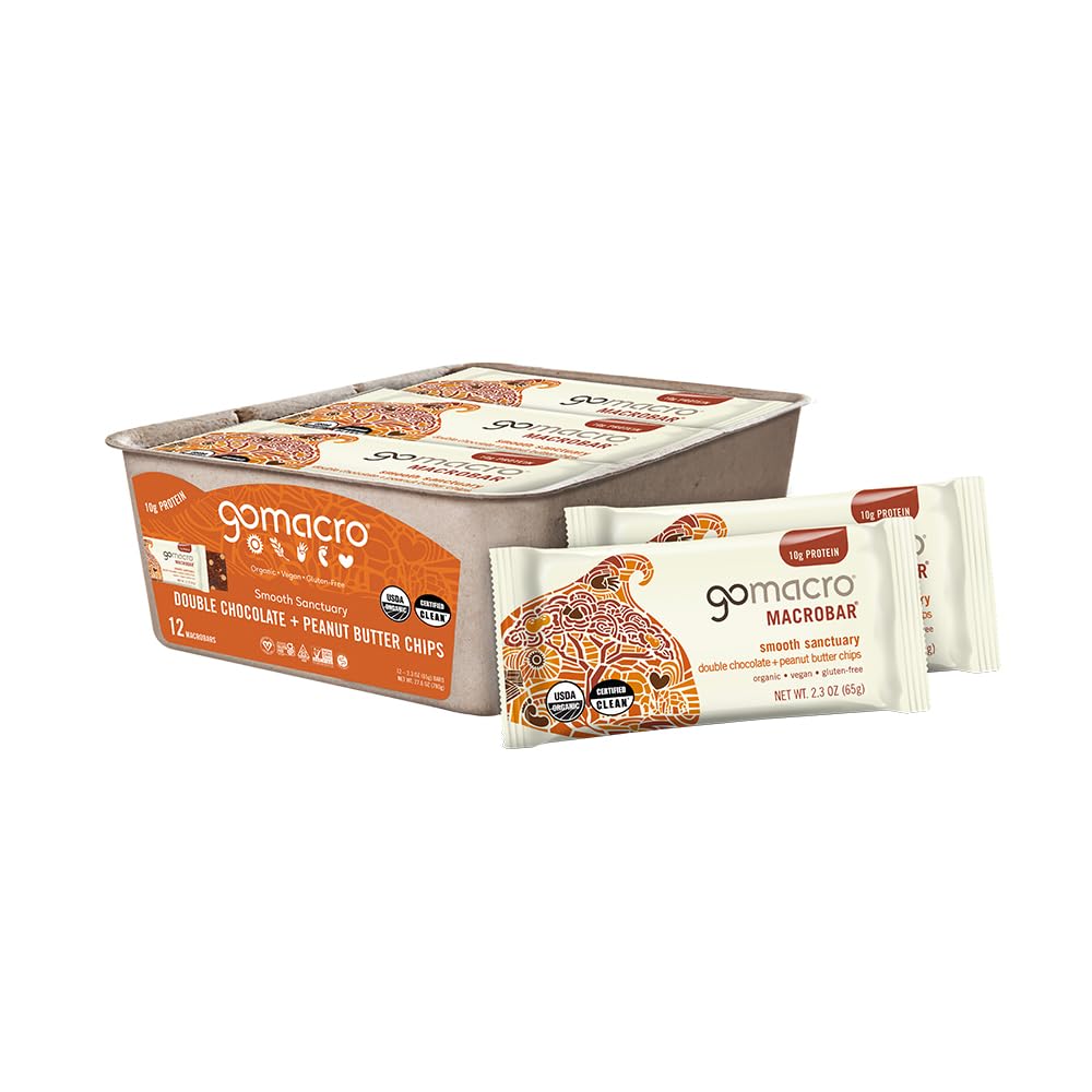 GoMacro MacroBar Organik Vegan Protein Barlar - Çift Çikolata + Peanut Butter Chips (2.3 Ounce Bars, 12 Count)