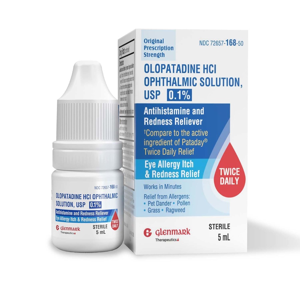 Glenmark Treatments Olopatadine Eye Drops for Allergies, Redness Relief, Antihistamin Eye Drops, Pet Dander, Pollen, Grass, Ragweed, Dakikalarda Çalıştı, Olopata HCl% 0.1, 5 ml