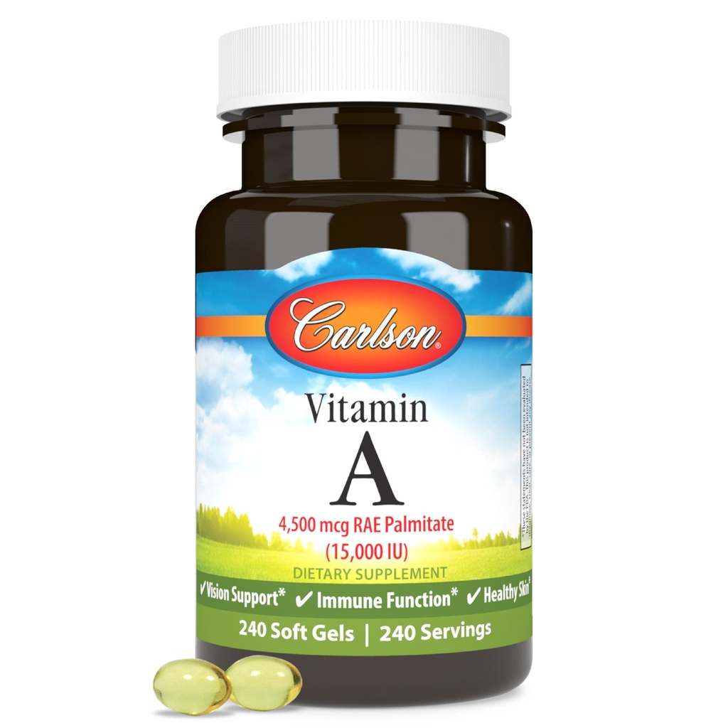 Carlson - Vitamin A, 15000 IU Palmitate (4500 mcg RAE), Vizyon Sağlık ve Sağlıklı Cilt, Immune Function, 240 Softgels