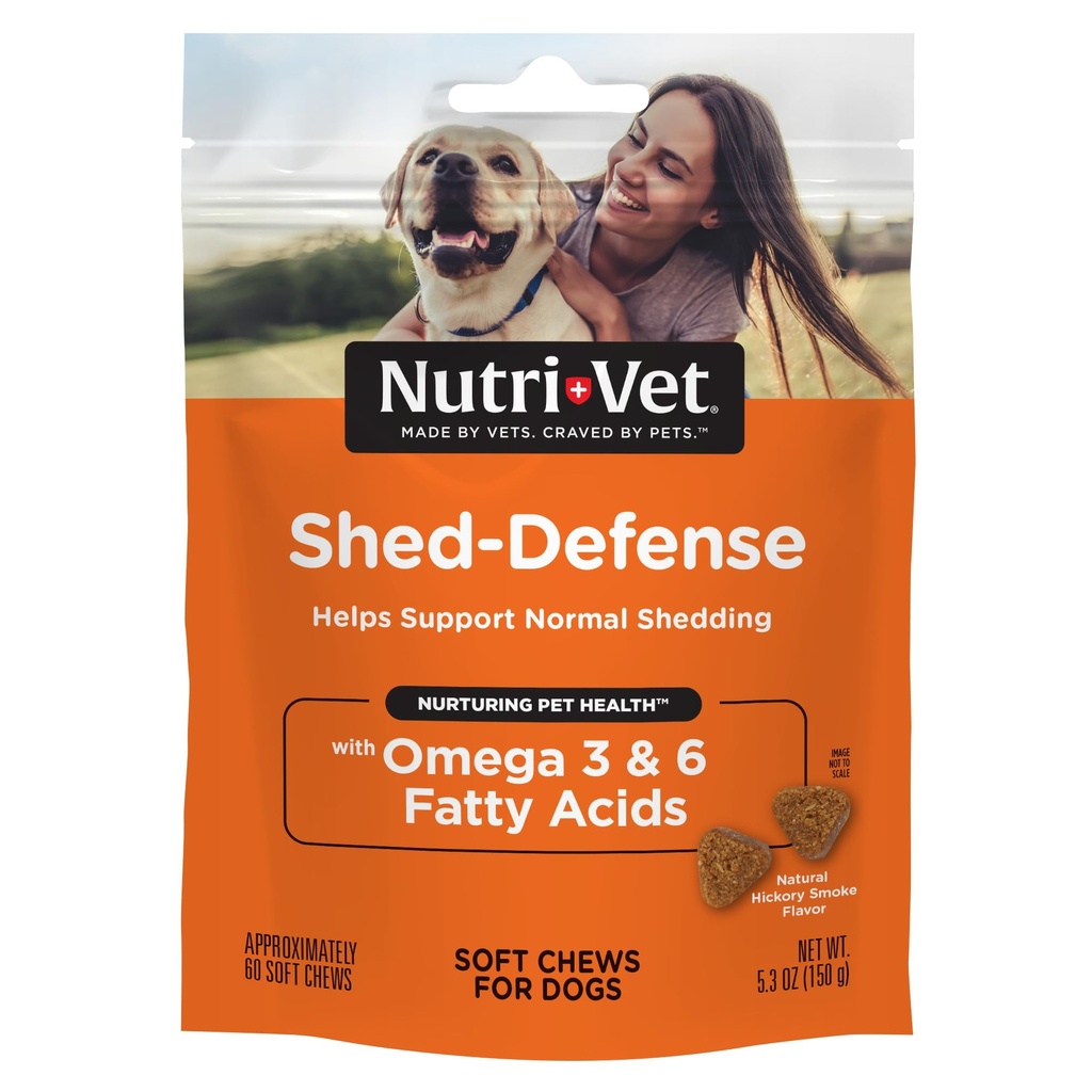 Nutri-Vet Shed Defense Soft Chews for Dogs, Skin and Coat Supplement for Dogs, Omega 3 from Fish Oil, Kuru & Itchy Skin Relief Treatment, Puppy Essentials, 60 Soft Chews