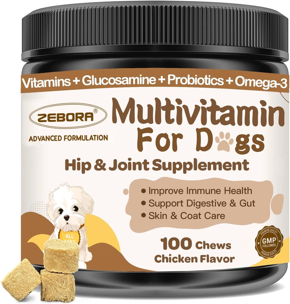 Dog Multivitamin with Minerals for Overall Health - Dog Vitamins and Supplements with Glucosamine, Probiotics for Puppy & Senior Dogs with Minerals - Omega 3 Fish Oil for Skin & Coat - 100 Chews
