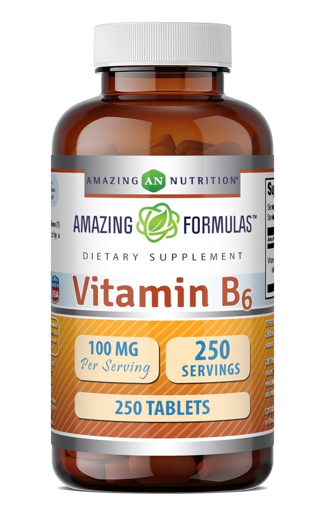 Amazing Formulas Vitamin B6 Supplement | 100 Mg per Service | Tabletler | Non-GMO | Gluten-Free | Made in USA (1 Pack, 250 Count)