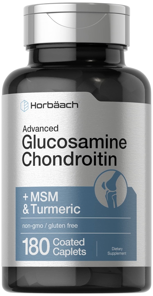 Horbäach Glucosamine Chondroitin | Plus MSM & Turmeric | 180 kaplama Caplets | Non-GMO, Gluten Free Supplement Supplement Supplement