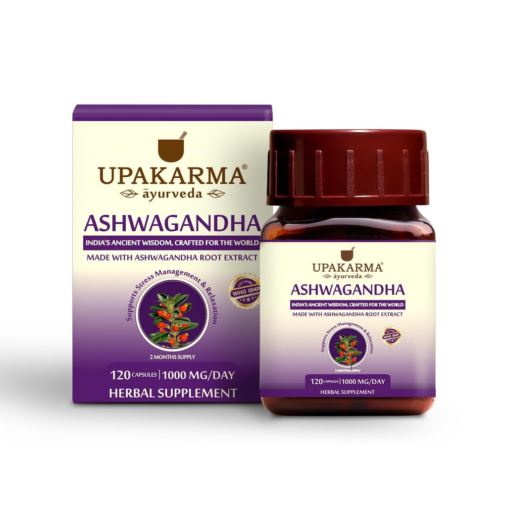 UPAKARMA Ashwagandha | 60 Day Supply | Pure Extractive 1000 mg per Service | Lab Tested, R&D Backed, 120 Vegan Capsules, Supplements for Stress Relief and Energy Support
