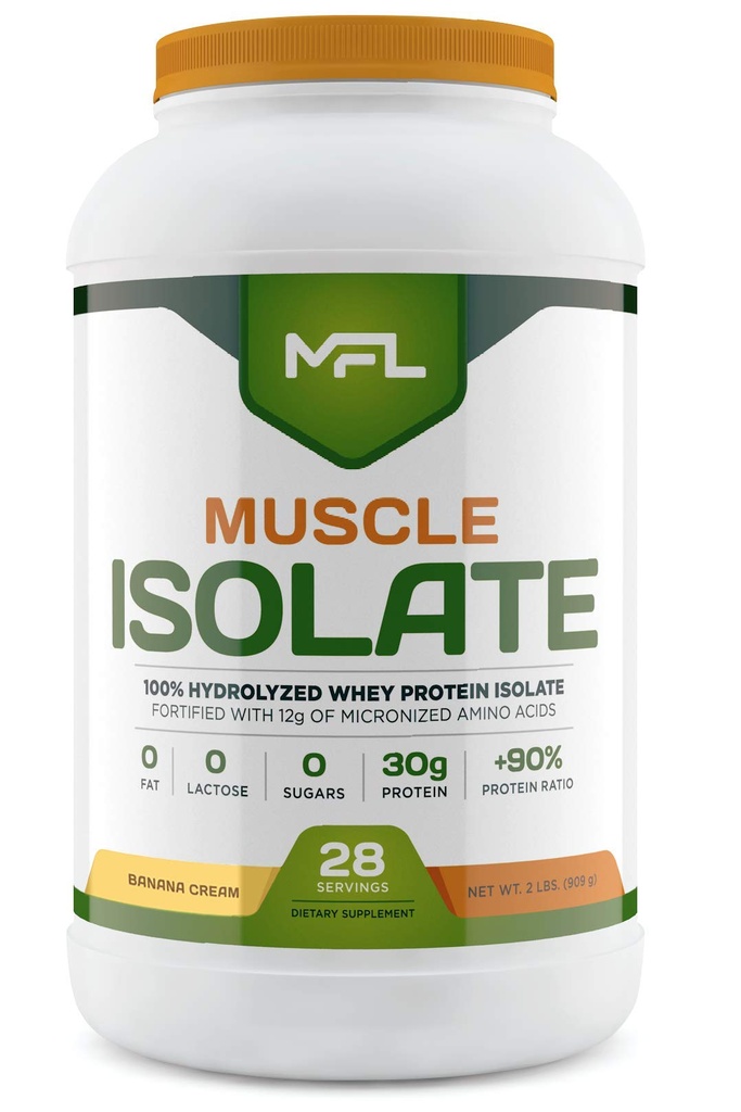 MFL% 100 Isolate protein l 30g of protein l 12g Amino Asits l Keto Friendly l Low Carbs l 2 lbs. (Banana Cream)