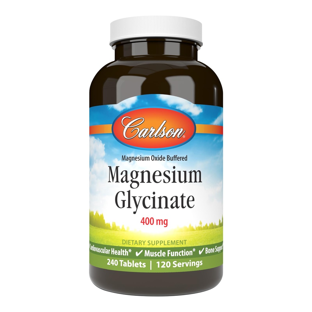 Carlson - Magnezyum Glycinate, 200 mg, Üstün Aborpsiyon, Kalp Sağlığı, Kas Fonksiyonu, Bone Support, 240 Tablet