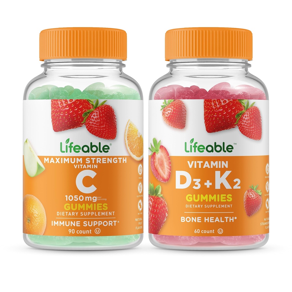 Lifeable Vitamin C 1050 mg + Vitamin D3 + Vitamin K2, Gummies Sche - Great Tasting, Vitamin Supplement, Gluten Free, GMO Free, Chewable Gummy