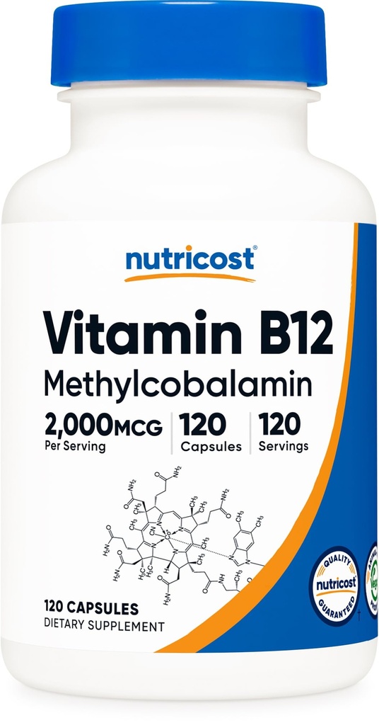 Nutricost Vitamin B12 (Methylcobalamin) 2000mcg, 120 Capsules - Vegetarian Caps, Non-GMO, Gluten Free B12 Supplement