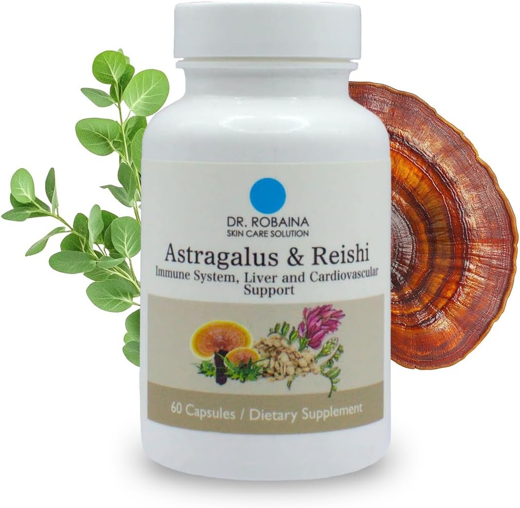 Dr. Robaina Astragalus & Reishi Capsules – Immune, Liver & Cardiovascular Destek – Yüksek Lisans Herbal Mix – Vegan, Non-GMO, ABD'de Made, 60 Capsules