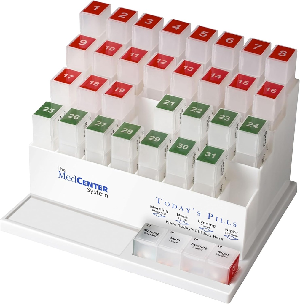 Medcenter Monthly Pill Box Organizer, 4 Times a Day, Büyük 31 Günlük Pill Vakaları Vitaminler, Tamamlar, İlaçlar, 31 Gün Pill Organizer