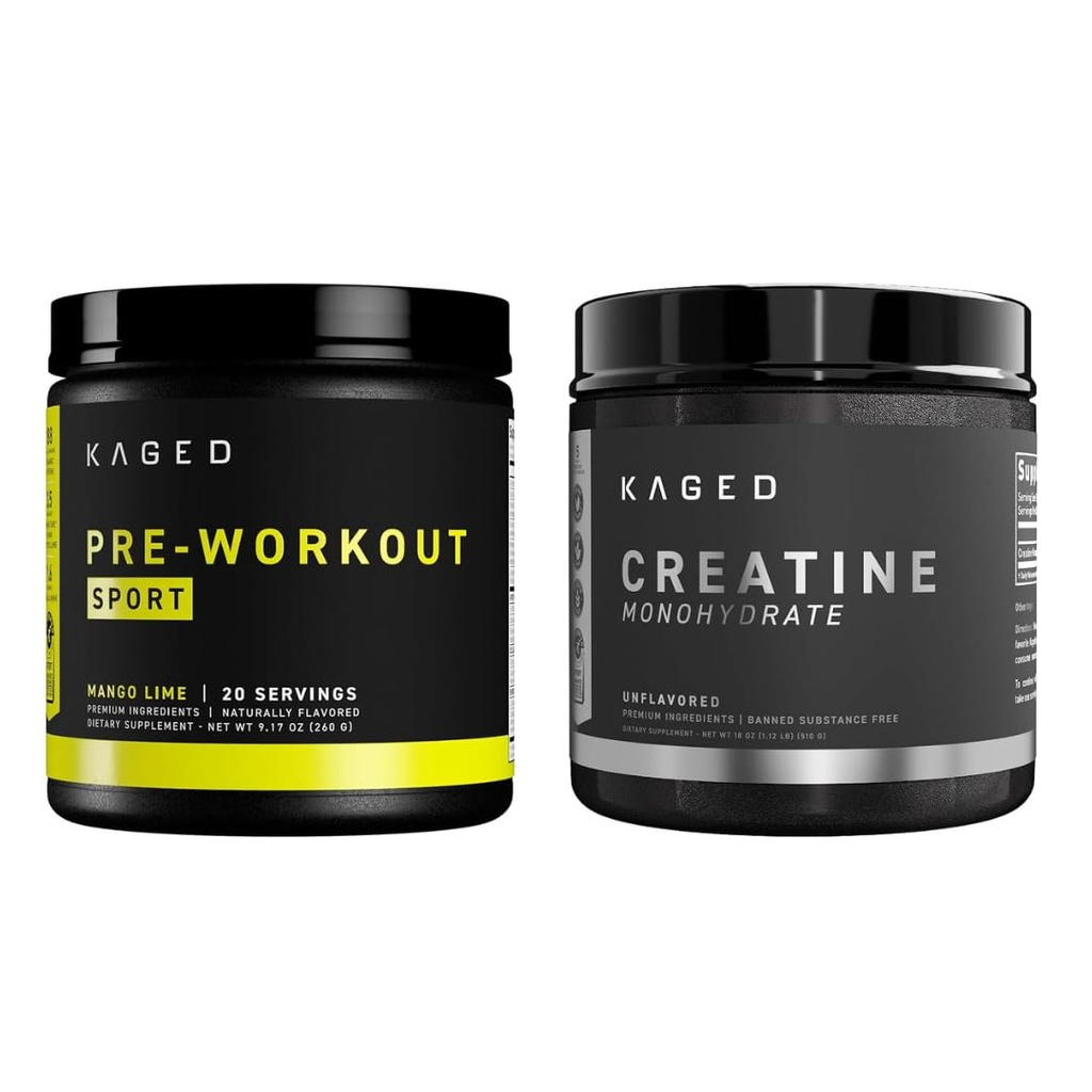 Kaged Pre Sport Pre Workout Toz Mango Limetine Monohidrat Micronized Toz Sche, Energy & Muscle Recovery Supplement Pack, 20 Hizmet Pre-Workout + 100 Servisler Kretin