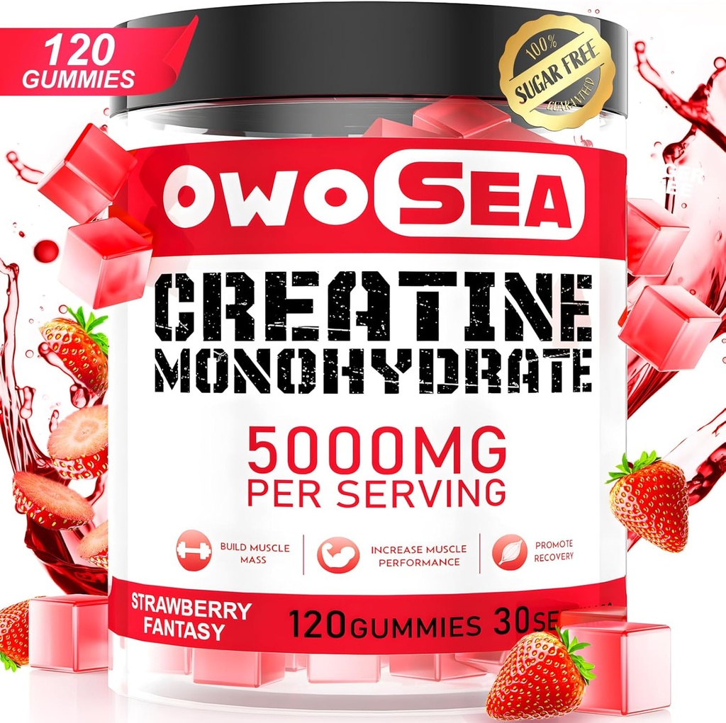 Erkekler ve Kadınlar için Kre Support Energy Boost 120 Sayı Çekilebilir 5gtine Supplement Sugar Free Vegan (1 Pack, Strawberry)