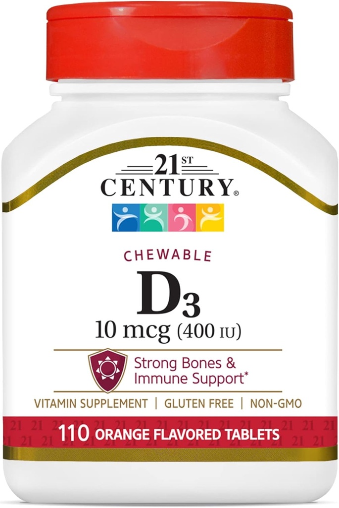 21. Yüzyıl D3 400 I Orange Chewable Tabletler, Gluten Free, 110 Count (Pack of 3)