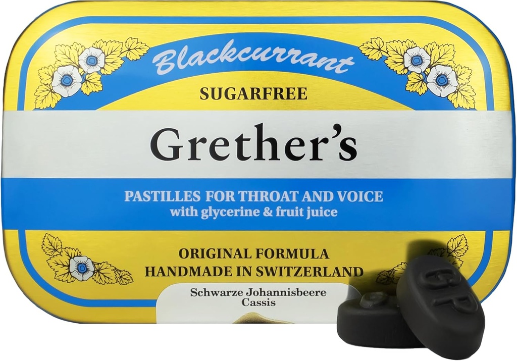 GRETHER'S Sugarfree Blackcurrant Pastilles - Natural Kuru Mouth Relief - Soothing Throat & Health Voice - Singers için Hediye - 3.75 oz. 1 Pack