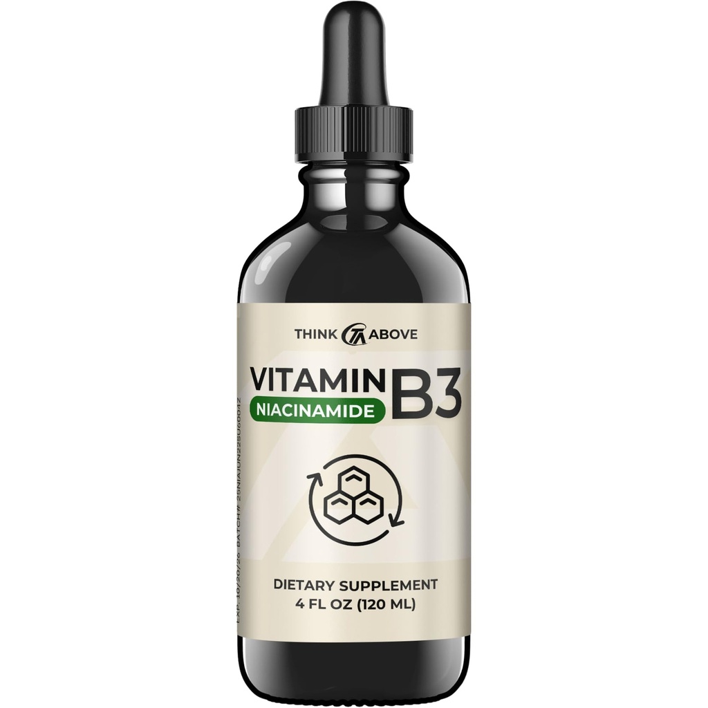 Sıvı B3 (Niacinamid) Tamam - Flush Form of Niacin - Hızlı Aborpsiyon - Kadınlar ve Erkekler için Niacin Drops - 4 oz (120 ml)