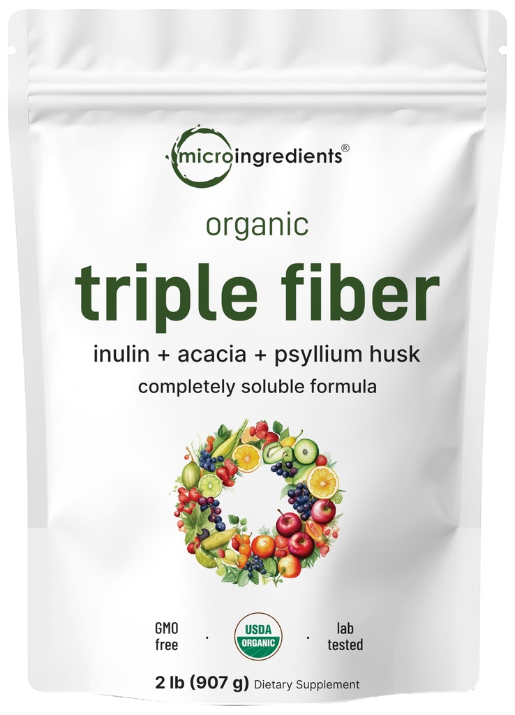 Mikro Malzemeler Organik Triple Fiber Toz, 2lb | Doğal Prebiyotik Digestive & Gut Health | biyotik, Kolayca Digestible | Unflavored, Vegan