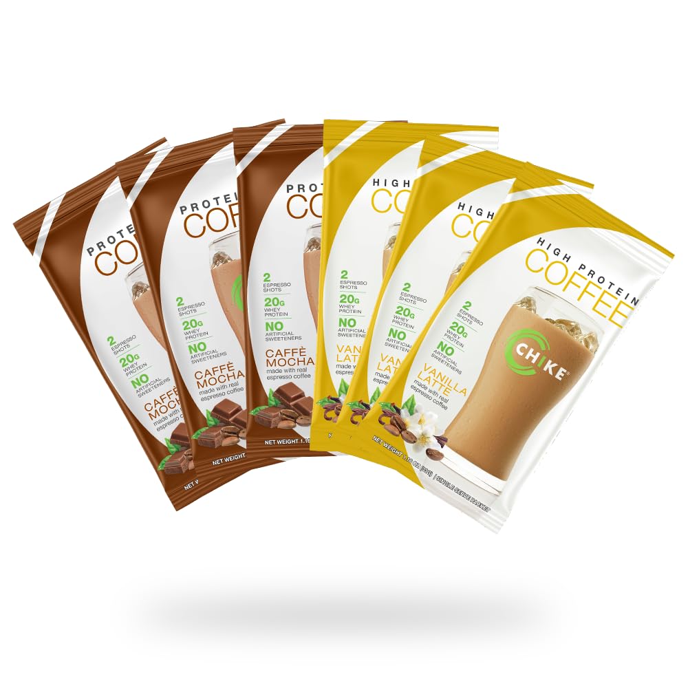 Chike High protein Buzlu Kahve Doğal olarak Tatlılanmış Örnekr Paketi, 20 G Protein, 2 Shots Espresso, Non-GMO, Keto Friendly and Gluten Free, 6 Single Serve Packets