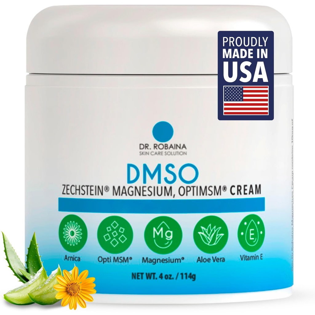 Dr. Robaina DMSO Cream -% 99.9 Saf Farm Grade | Skin Relief Formula with Zechstein Magnezyum, Arnica, Aloe Vera, Vitamin E | Kas & Ortak Comfort | 4 oz | Made in USA USA USA