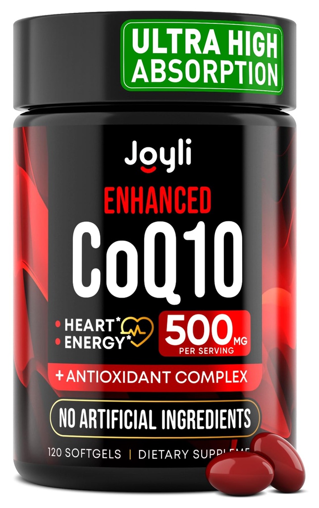 Yüksek Abhidrasyon CoQ10 500MG - Co Q 10 Supplement 120 Yumuşakgels for Heart Health &Energy Production - Coenzyme Q10 ile Geliştirilen CoQ10 Beslenme Supplements - Alternative to coq10 400 mg softgels