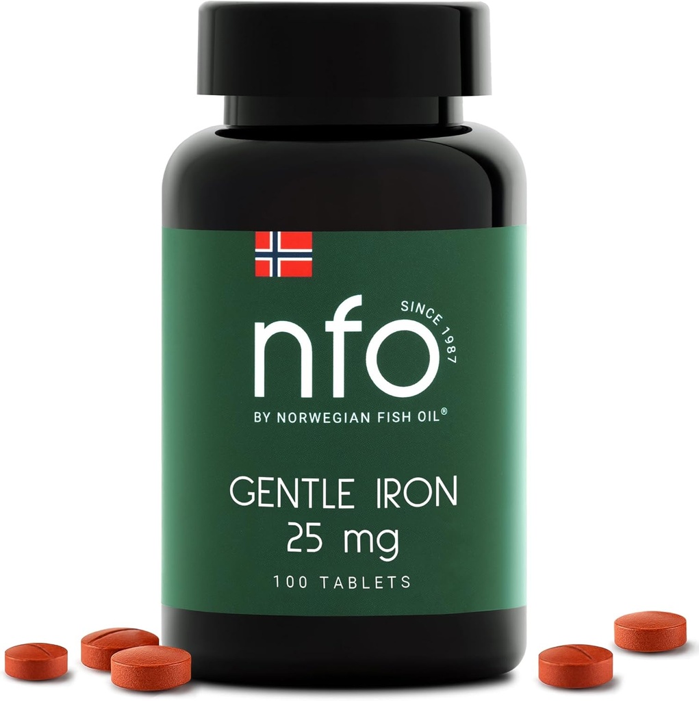 NFO Gentle Iron [100 Tabletler] Norveç Yüksek Tahrik Demir Kompleksi Patentli Ferrochel Chelated Iron, Stomach, Vegan-Friendly, Non-Constipating