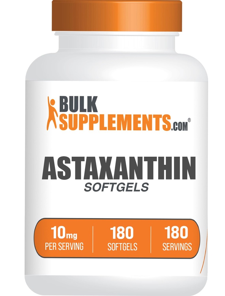 BulkSupplements.com Astaxanthin Softgels - Astaxanthin Supplements, Antioxidant Source - Gluten Free, 1 Softgel per Serving (10mg), 180 Count (Pack of 1)