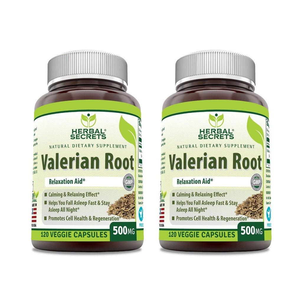 Herbal Sırları Valerian Root 500 Mg Supplement | Veggie Capsules | Non-GMO | Gluten-Free | Made in USA (2 Pack, 120 Count)