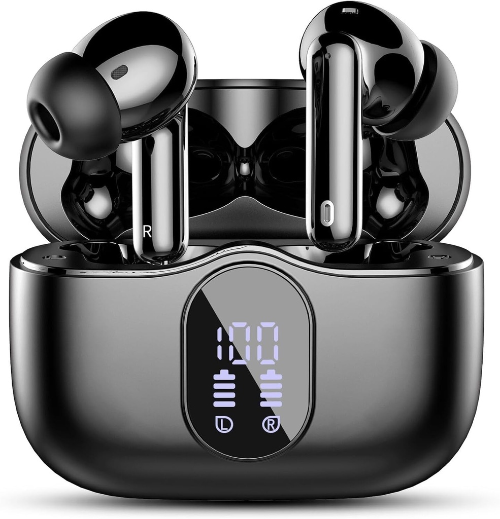 Kablosuz Earbuds, Bluetooth 5.4 Foots Bass Stereo, Ear Buds with Gürültü Cancelling Mic LED Ekran, IP7 Earphones, 36H Playtime for Laptop Pad Phones Sports Workout, Black