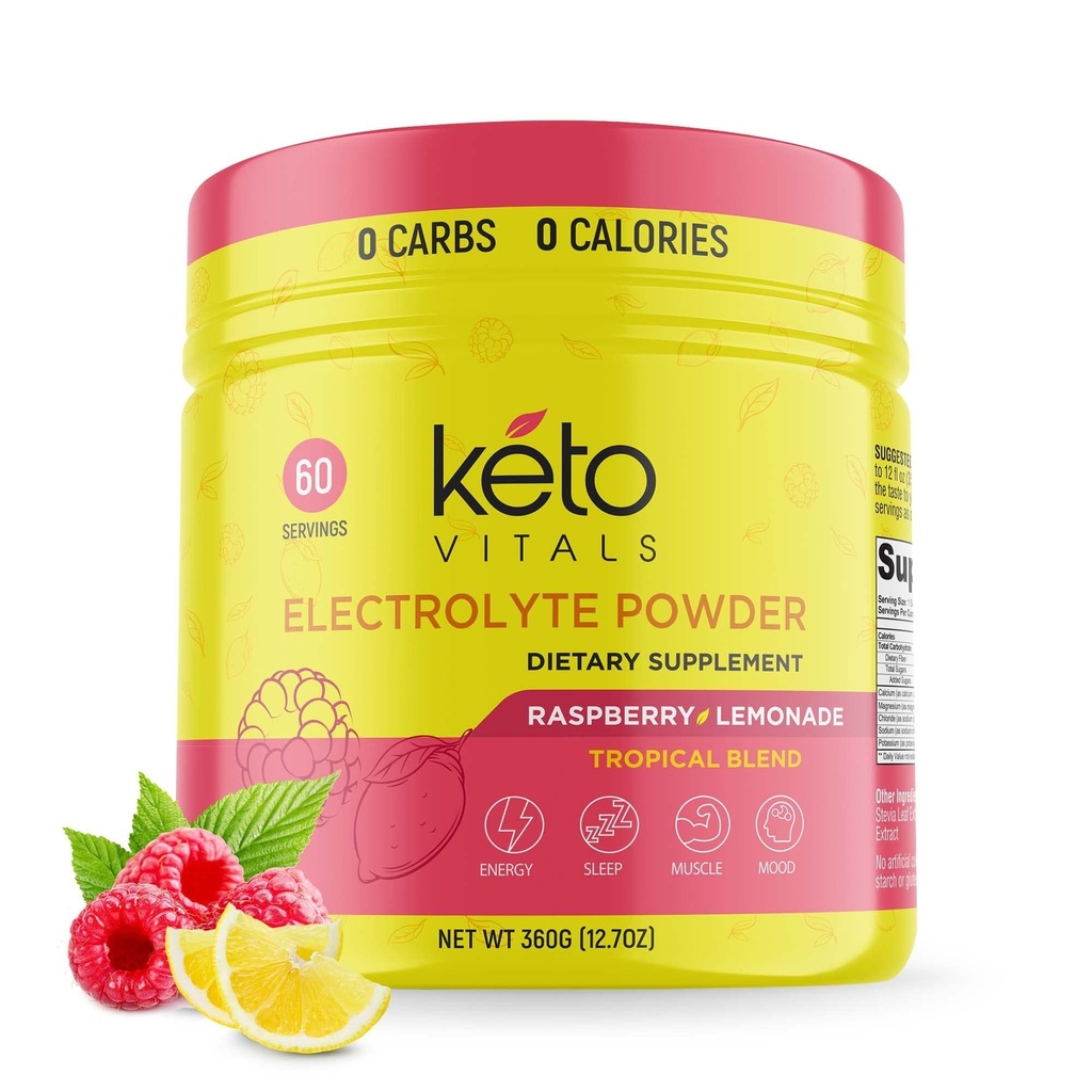 Keto Vitals Electrolytes Toz - Sugar Free Keto Electrolytes Toz Pyum, Magnezyum, sodyum, & Food - No Sugar Electrolyte Drink Mix & Hydration Toz, 60 Hizmet, Raspberry Lemonade
