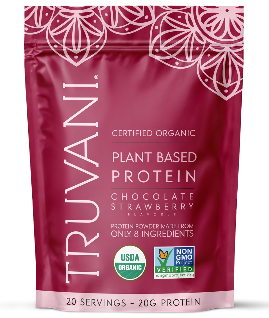 Truvani Vegan Pea Protein Toz | Chocolate Strawberry | 20g Organik Plant Temel Protein | 20 Servisler | Keto | Gluten & Dairy Free | Low Carb | Ek Olmayan Şeker