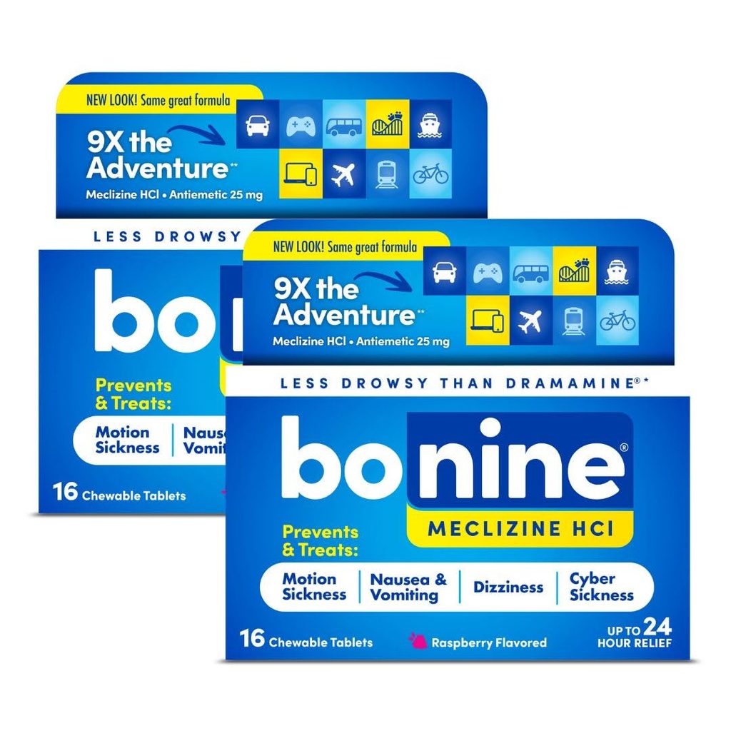 Bonine Non-Drowsy Hareket Hastalığı - Meclizine HCL 25mg ile 32 Chewable Tablet - Nausea veya Hareket Hastalığı için Drowsy Tıp - Cruise Essentials - Raspberry Flavor