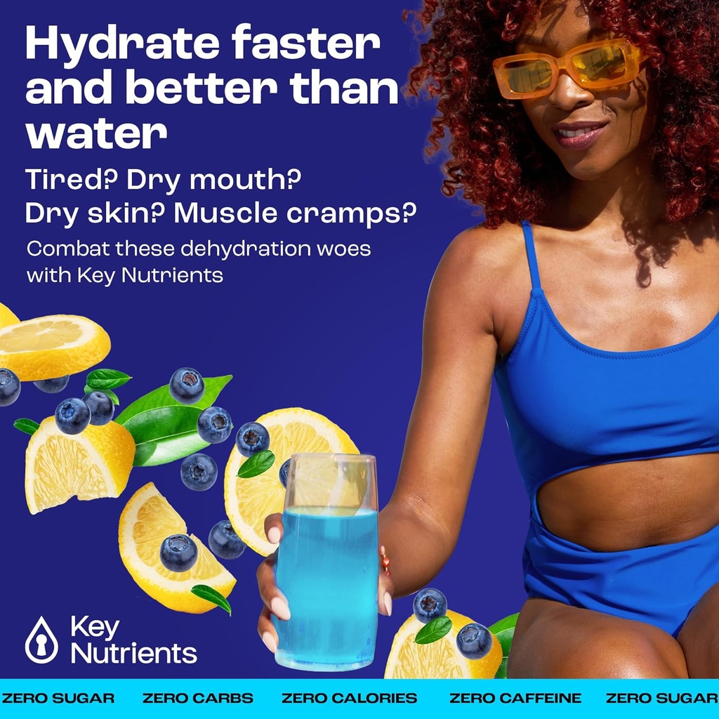 KEY NUTRIENTS Multivitamin Elektrolytes Toz Paketleri - Lezzet Blueberry Lemonade 40 Pack Hydration Packets - Travel Hydration Toz - No Sugar, No Calories, Gluten Free - Made in USA