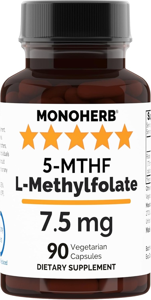 MONOHERB L-Methylfolate 7.5 mg - 90 Vejetaryen Capsules - Metil Folate Supplement