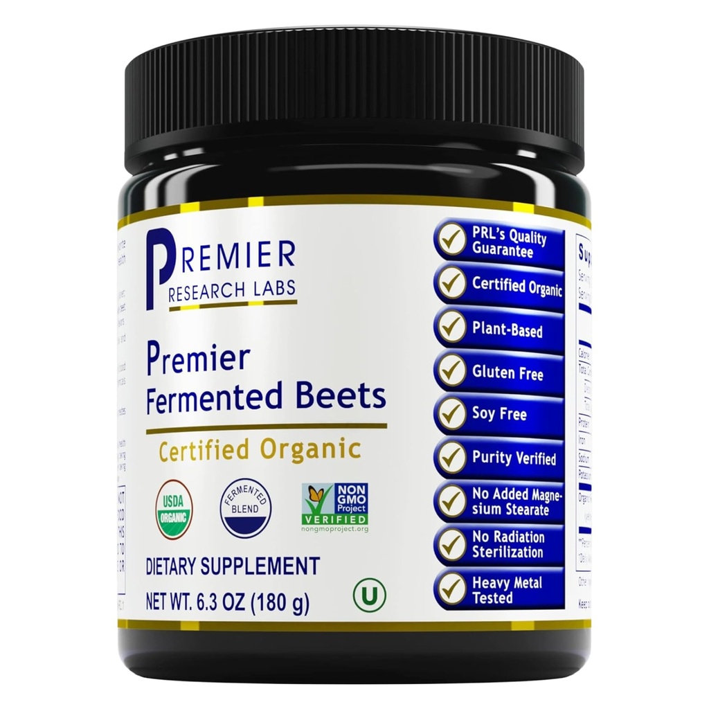 Premier Research Labs Premier Fermented Beets - Beet Root Toz Fermented, Organic Fermented Beets for Men & Women, Beetroot, Nitrates, Kan Baskı Desteği, USDA Organik - 6.3 Oz Jar