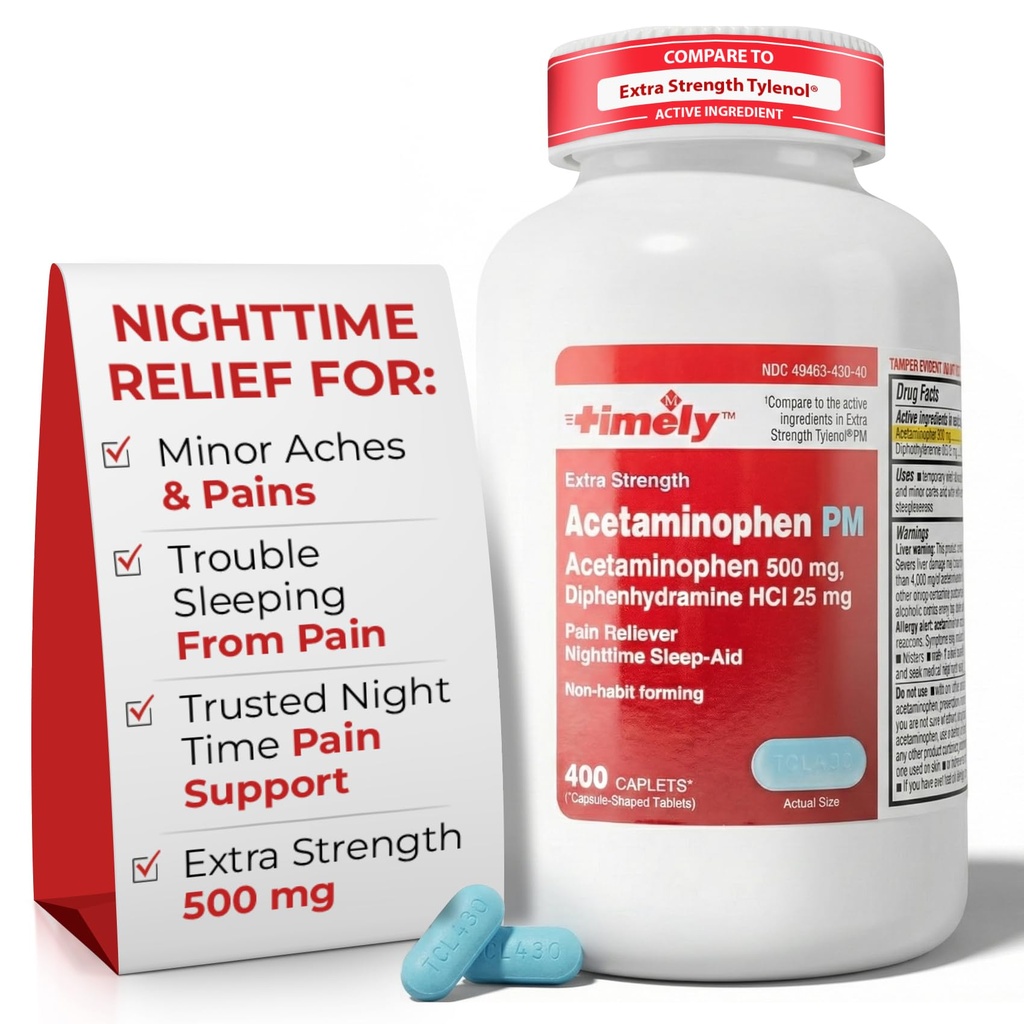 TIME-CAP LABS, INC. Zamanlı Acetaminophen PM - Ekstra Kuvvet PM - 400 Kont - Tylenol PM Ekstra Kuvvetle Karşılaştırıldığında - İyi Bir Gece Uykusu için Ağrı Yardımı - ABD'de Yapılan