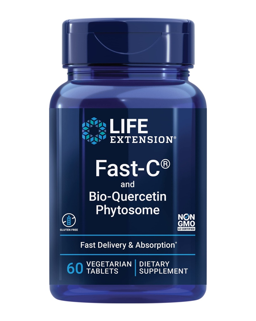 Life Extension Fast-C® and Bio-Quercetin®, Hızlı teslimat ve Apsiyon, C, Fenugreek, Immune Support, Magnezyum, Gluten-Free, Non-GMO, Vegetarian, 60 Tabletler