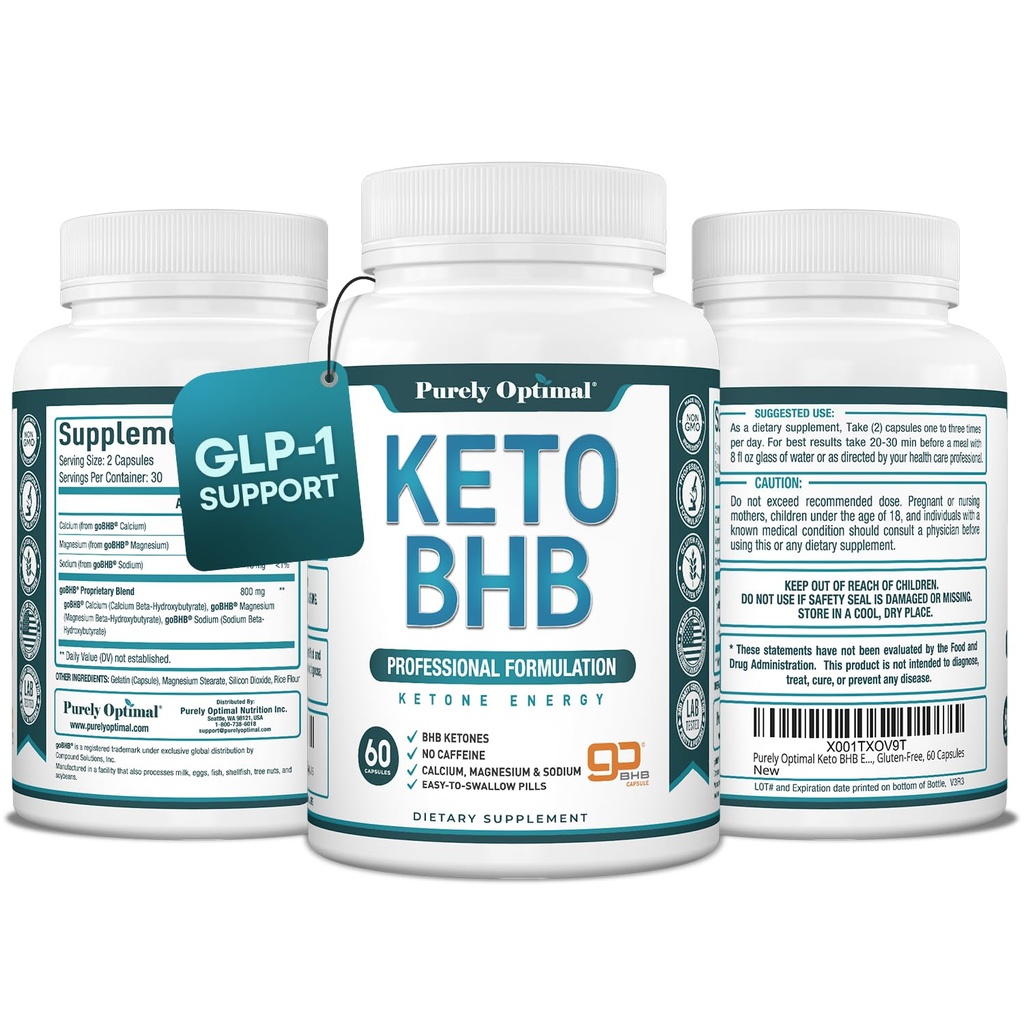 Purely Optimal Keto BHB Capsules – Exojen Ketone Pills for Ketosis Support, Sustained Energy, Focus & Metabolism - for Women & Men, 60 Capsulesm - for Women & Men, 60 Capsules