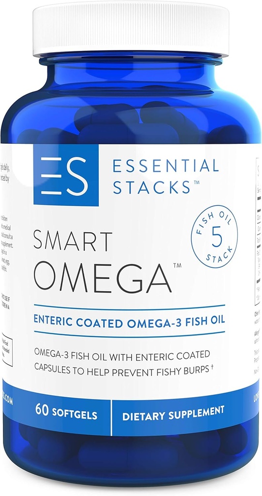 Essential Stacks Smart Omega 3 - Burpless Fish Oil - 1400 mg EPA DHA In Service, Enteric Paint (60 Capsules)